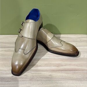 Emilio Franco Men's taupe Leather calf Double Monk Strap dress Shoes 13